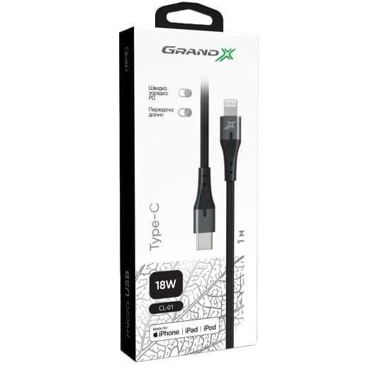 Кабель Grand-X CL-01 Apple Lightning - USB type-C 1 м
