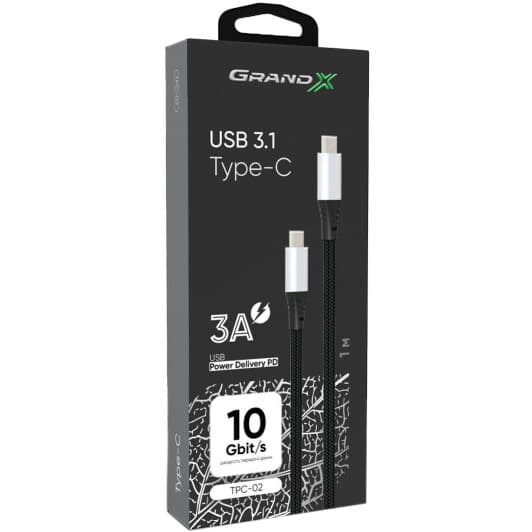 Кабель Grand-X TPC-02 USB type-C - USB type-C 1 м