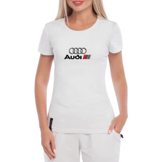 Футболка женская Globuspioner классическая Audi S Line Logo белая принт спереди