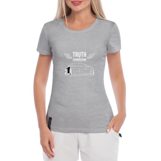 Футболка женская Globuspioner классическая Audi Engineering серая принт спереди