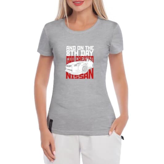 Футболка жіноча Globuspioner класична Nissan 8th Day сіра принт спереду
