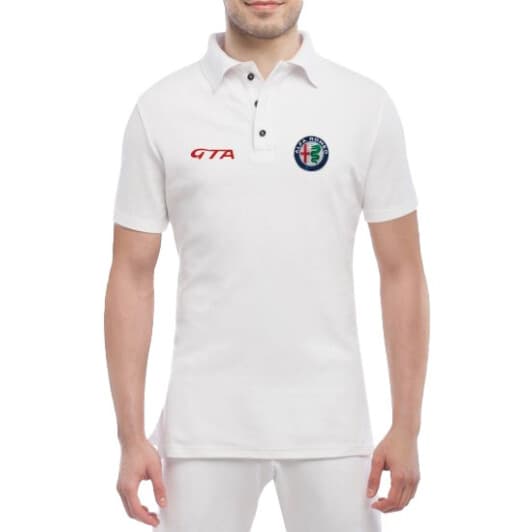 Футболка чоловіча Globuspioner поло Alfa Romeo GTA біла принт спереду
