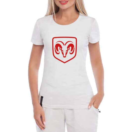 Футболка женская Globuspioner классическая Dodge Big Logo белая принт спереди