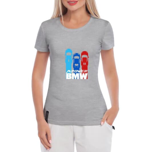 Футболка женская Globuspioner классическая BMW MPower серая принт спереди