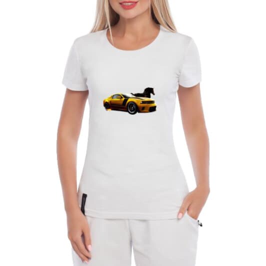 Футболка женская Globuspioner классическая Ford Mustang Yellow белая принт спереди