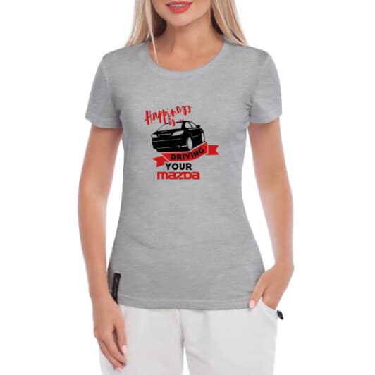 Футболка жіноча Globuspioner класична Driving Your Mazda сіра принт спереду