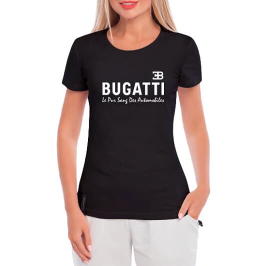 Футболка жіноча Globuspioner класична Bugatti Slogan чорна принт спереду