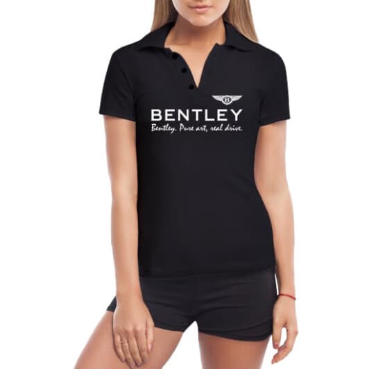 Футболка женская Globuspioner поло Bentley Slogan черная принт спереди