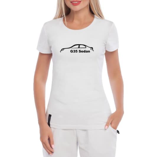 Футболка женская Globuspioner классическая G 35 Sedan белая принт спереди