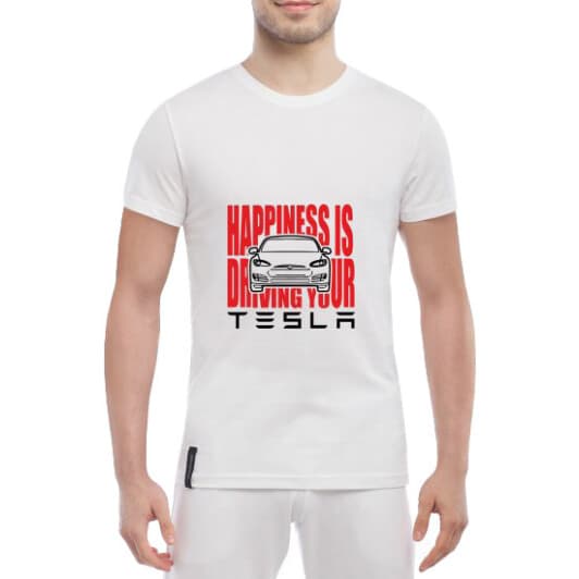 Футболка чоловіча Globuspioner класична Driving Your Tesla біла принт спереду