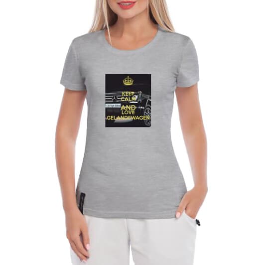Футболка женская Globuspioner классическая Keep Сalm and Love Gelandewagen серая принт спереди