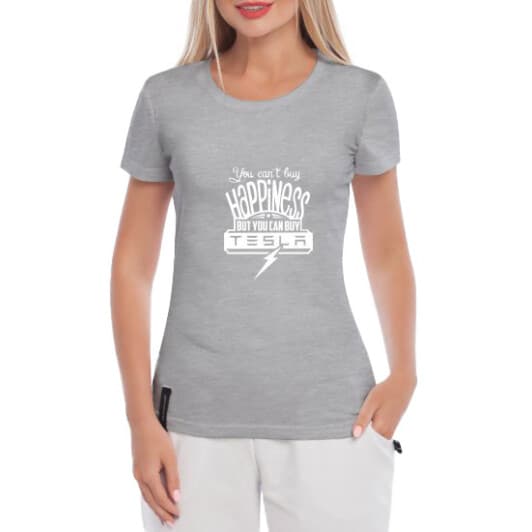 Футболка жіноча Globuspioner класична Happiness Tesla сіра принт спереду