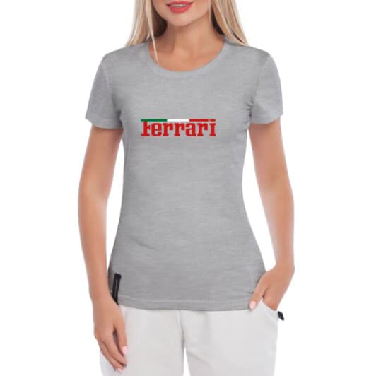 Футболка женская Globuspioner классическая Ferrari Flag серая принт спереди