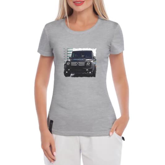 Футболка женская Globuspioner классическая Gelandewagen Black серая принт спереди