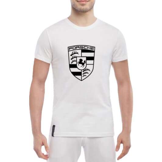 Футболка чоловіча Globuspioner класична Porsche Stuttgart біла принт спереду