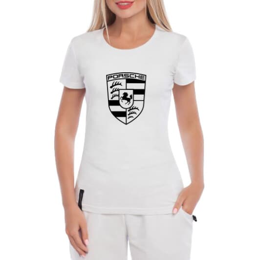 Футболка женская Globuspioner классическая Porsche Stuttgart белая принт спереди