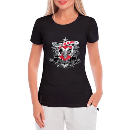 Футболка женская Globuspioner классическая Dodge Ram Club черная принт спереди