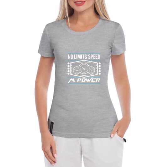 Футболка жіноча Globuspioner класична BMW No limits speed сіра принт спереду