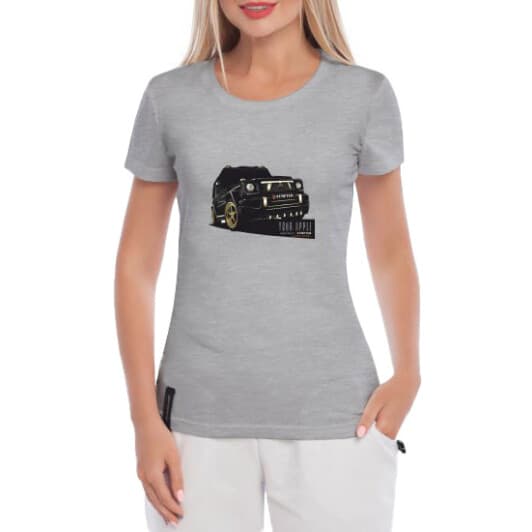 Футболка жіноча Globuspioner класична Gelandewagen Your Apple сіра принт спереду