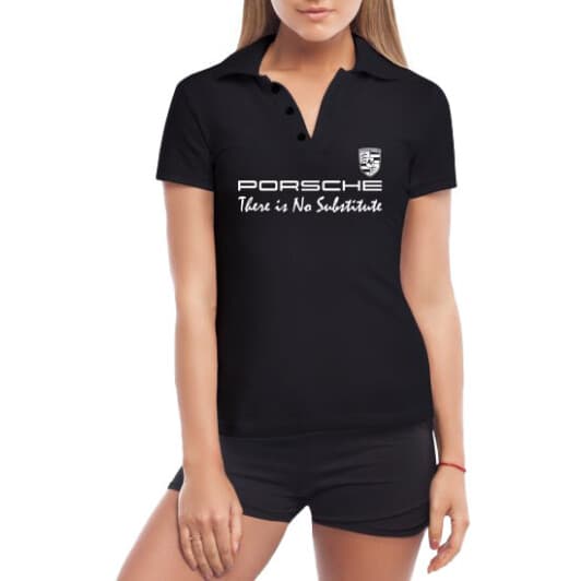 Футболка женская Globuspioner поло Porsche Slogan черная принт спереди