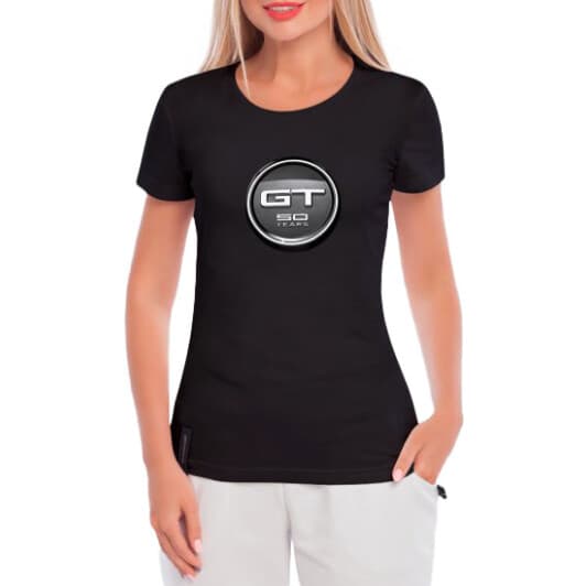 Футболка жіноча Globuspioner класична GT 50 Years чорна принт спереду