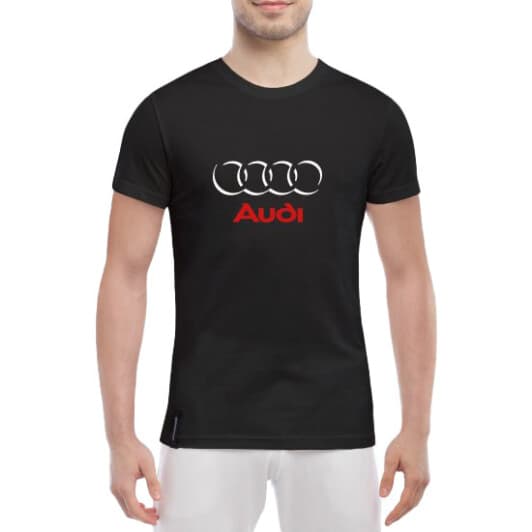 Футболка чоловіча Globuspioner класична Audi Rings Logo Red чорна принт спереду