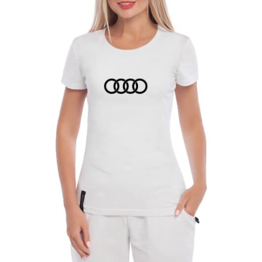 Футболка женская Globuspioner классическая Audi Rings Logo белая принт спереди