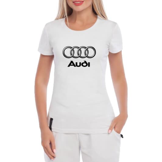 Футболка женская Globuspioner классическая Audi Rings белая принт спереди