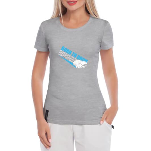 Футболка женская Globuspioner классическая Infiniti Born to Drive серая принт спереди