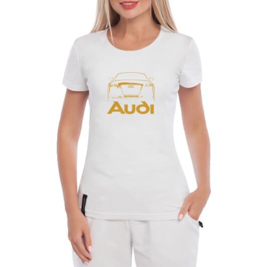 Футболка женская Globuspioner классическая Audi Gold белая принт спереди