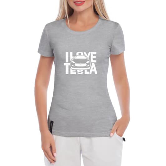Футболка женская Globuspioner классическая I love Tesla серая принт спереди