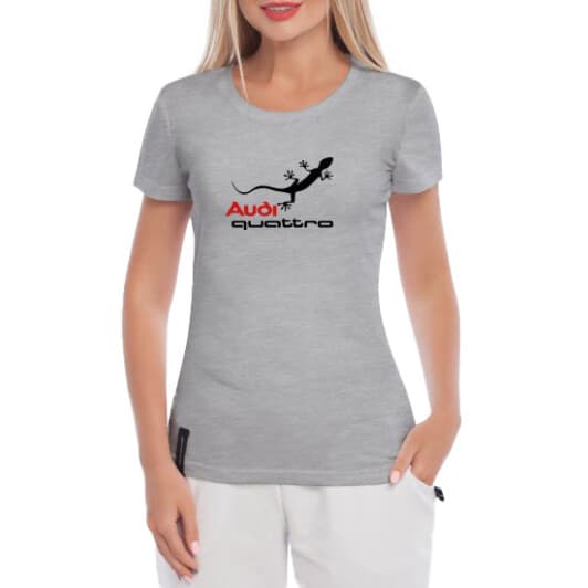 Футболка женская Globuspioner классическая Audi Gecko Quattro Logo серая принт спереди