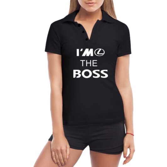 Футболка женская Globuspioner поло Lexus I´m the Boss черная принт спереди