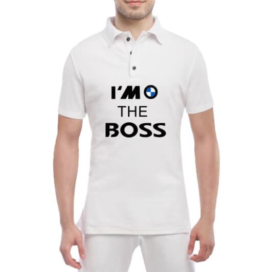 Футболка мужская Globuspioner поло BMW I´m the Boss белый спереди