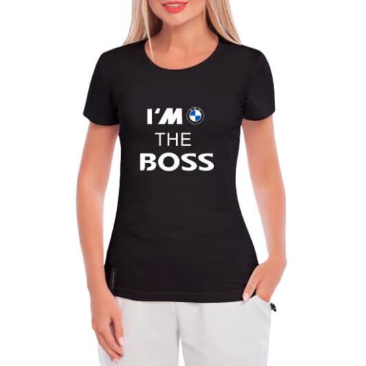 Футболка жіноча Globuspioner класична BMW I´m the Boss чорна принт спереду