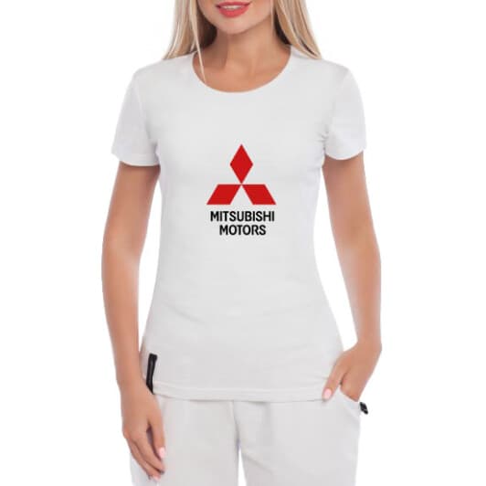 Футболка женская Globuspioner классическая Mitsubishi Motors Big Logo белая принт спереди