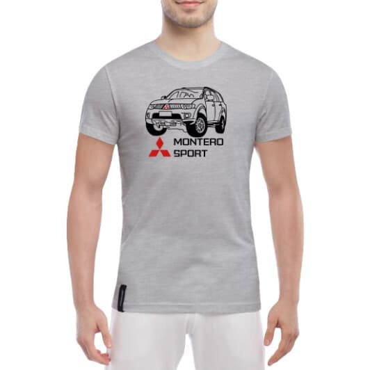 Футболка чоловіча Globuspioner класична Mitsubishi Montero Sport сіра принт спереду