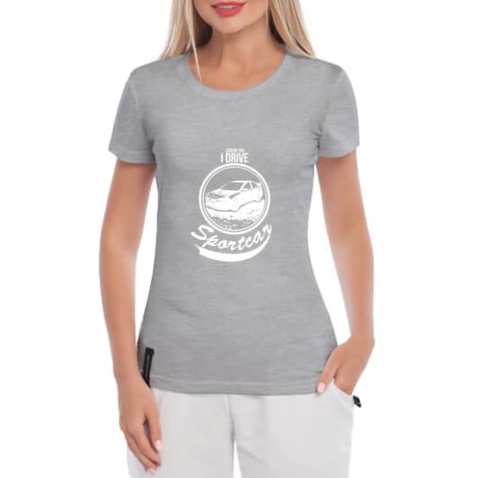 Футболка женская Globuspioner классическая Mitsubishi Sportcar серая принт спереди