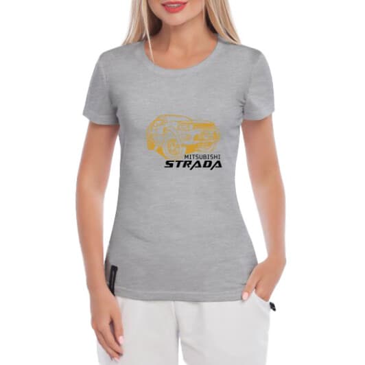 Футболка жіноча Globuspioner класична Mitsubishi Strada сіра принт спереду
