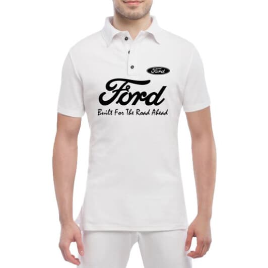 Футболка чоловіча Globuspioner поло Ford Slogan біла принт спереду