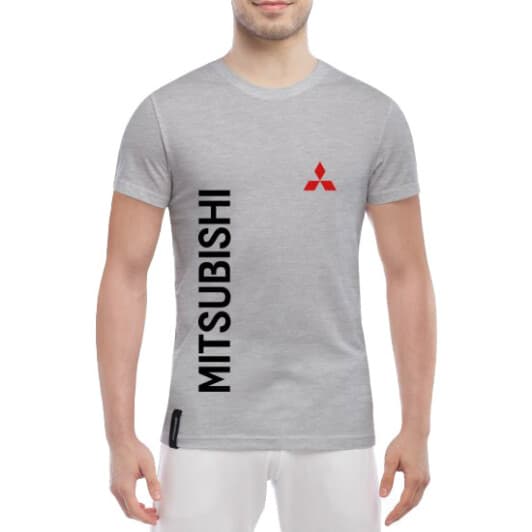 Футболка чоловіча Globuspioner класична Mitsubishi Big Logo Vertical сіра принт спереду