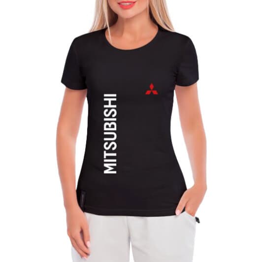 Футболка женская Globuspioner классическая Mitsubishi Big Logo Vertical черная принт спереди