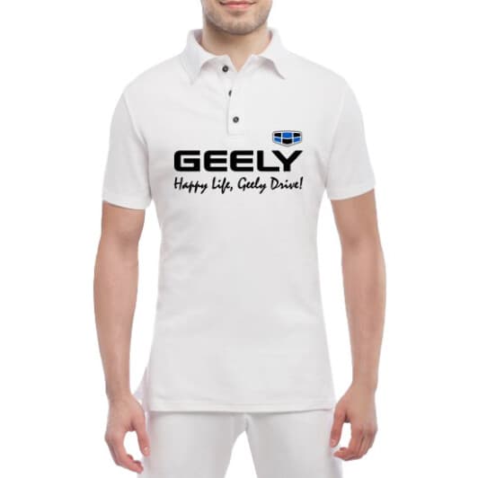 Футболка мужская Globuspioner поло Geely Slogan белый спереди