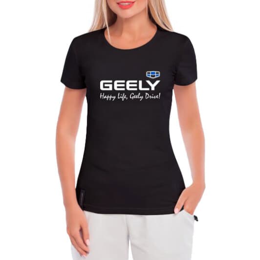 Футболка женская Globuspioner классическая Geely Slogan черная принт спереди