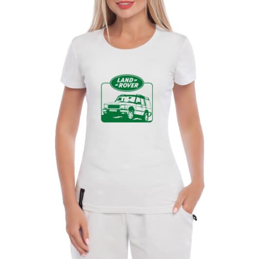 Футболка жіноча Globuspioner класична Land Rover Logo Art сіра принт спереду