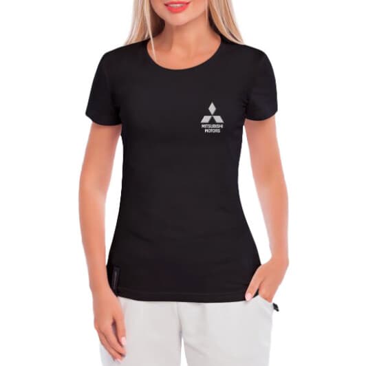 Футболка жіноча Globuspioner класична Mitsubishi Motors Mini Logo Silver чорна принт спереду