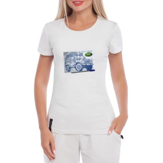 Футболка женская Globuspioner классическая Land Rover Pen белая принт спереди