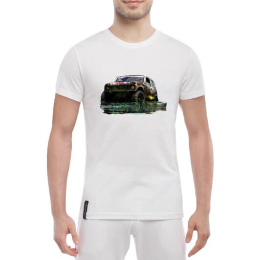 Футболка чоловіча Globuspioner класична Niva Offroad біла принт спереду