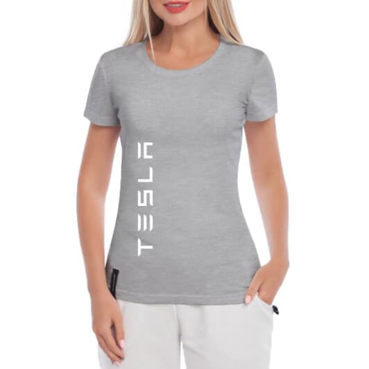 Футболка жіноча Globuspioner класична Tesla Vertical сіра принт спереду