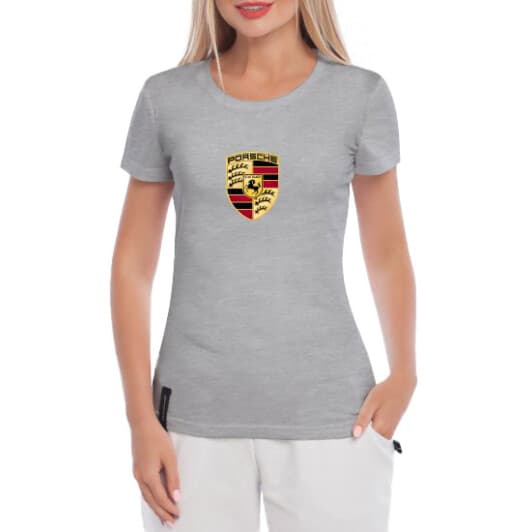 Футболка жіноча Globuspioner класична Porsche Big Logo сіра принт спереду